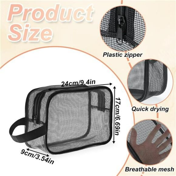 Black mesh shower caddy bag toiletry organizer quick dry for gym travel dorm cam - Picture 3 of 8